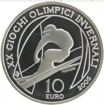 Монета 10 евро Италии 2005 года Серебро Олимпиада 2006 в Турине