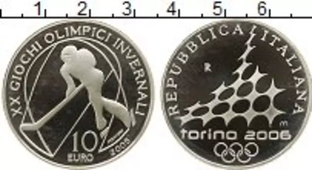 Монета 10 евро Италии 2005 года Серебро Олимпийские игры, хоккей