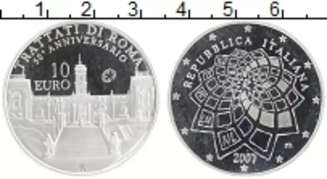 Монета 10 евро Италии 2007 года Серебро 50 лет Римскому договору