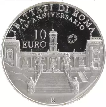 Монета 10 евро Италии 2007 года Серебро 50 лет Римскому договору