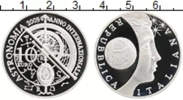 Монета 10 евро Италии 2009 года Серебро Международный год астрономии