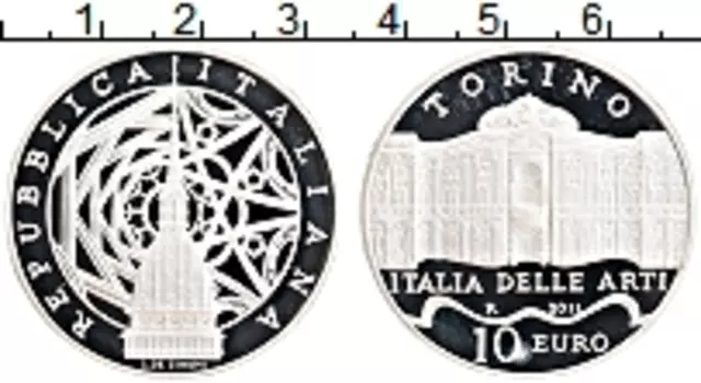 Монета 10 евро Италии 2011 года Серебро Дворец в Турине