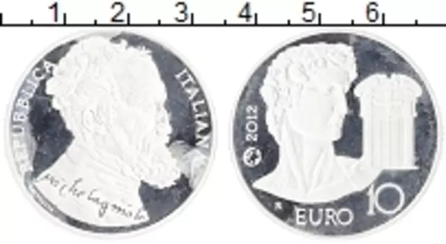 Монета 10 евро Италии 2012 года Серебро Микеланджело Буонарроти