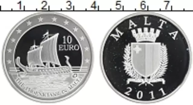 Монета 10 евро Мальты 2011 года Серебро Финикийцы на Мальте