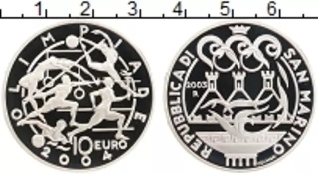 Монета 10 евро Сан-Марино 2003 года Серебро Олимпийские игры 2004