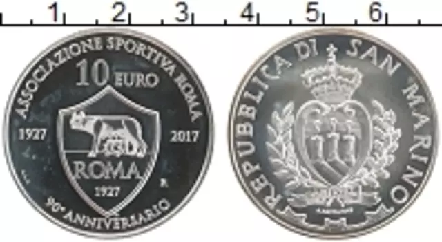 Монета 10 евро Сан-Марино 2017 года Серебро 90 лет Футбольному клубу Рома