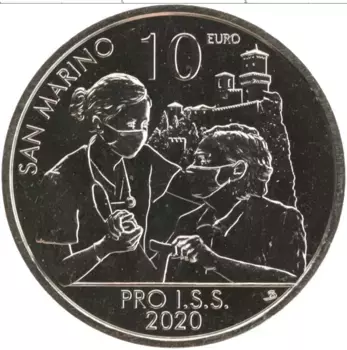 Монета 10 евро Сан-Марино 2020 года Медно-никель Открытие Института социального обеспечения Сан-Марино во время чрезвычайного положения Covid