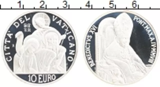 Монета 10 евро Ватикана 2008 года Серебро Бенедикт XVI
