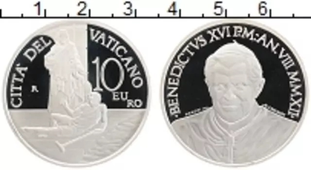 Монета 10 евро Ватикана 2012 года Серебро XX Всемирный день больного