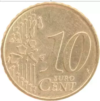 Монета 10 евроцентов Австрии 2002 года Латунь
