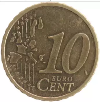 Монета 10 евроцентов Финляндии 1999 года Латунь