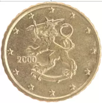 Монета 10 евроцентов Финляндии 2000 года Латунь