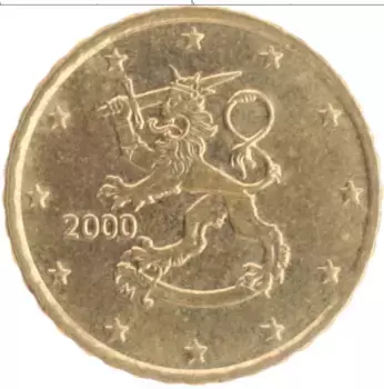 Монета 10 евроцентов Финляндии 2000 года Латунь