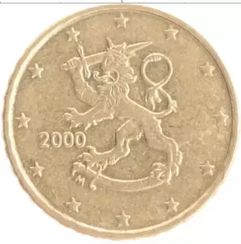 Монета 10 евроцентов Финляндии 2000 года Латунь