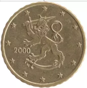 Монета 10 евроцентов Финляндии 2000 года Латунь