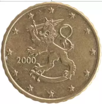 Монета 10 евроцентов Финляндии 2000 года Латунь