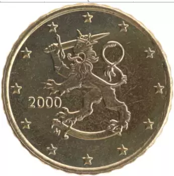 Монета 10 евроцентов Финляндии 2000 года Латунь