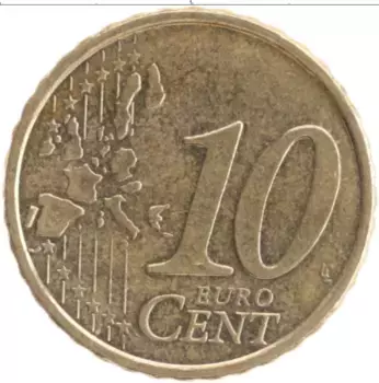 Монета 10 евроцентов Финляндии 2000 года Латунь