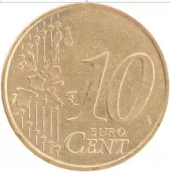 Монета 10 евроцентов Франции 1999 года Латунь