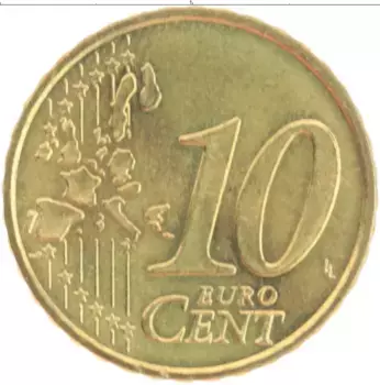 Монета 10 евроцентов Франции 1999 года Латунь