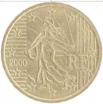 Монета 10 евроцентов Франции 2000 года Латунь