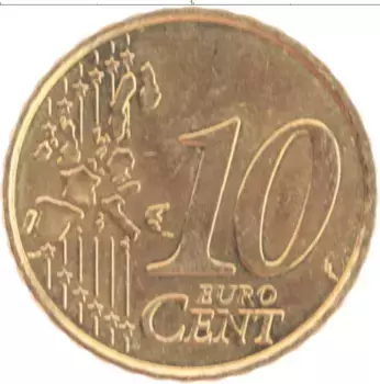 Монета 10 евроцентов Франции 2001 года Латунь