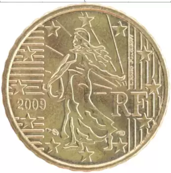 Монета 10 евроцентов Франции 2009 года Латунь
