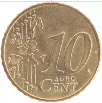 Монета 10 евроцентов Германии 2002 года Латунь А