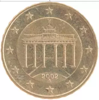 Монета 10 евроцентов Германии 2002 года Латунь А