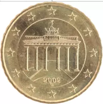 Монета 10 евроцентов Германии 2002 года Латунь Бранденбургские ворота G