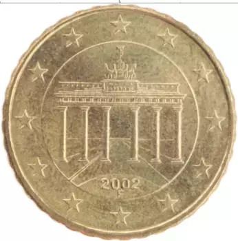 Монета 10 евроцентов Германии 2002 года Латунь Бранденбургские ворота