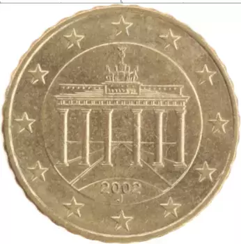 Монета 10 евроцентов Германии 2002 года Латунь Бранденбургские ворота J