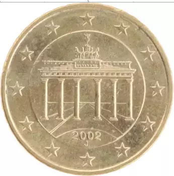 Монета 10 евроцентов Германии 2002 года Латунь Бранденбургские ворота