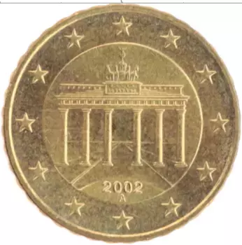 Монета 10 евроцентов Германии 2002 года Латунь Бранденбургские ворота