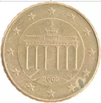 Монета 10 евроцентов Германии 2002 года Латунь Бранденбургские ворота