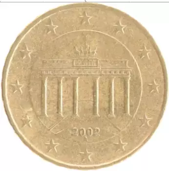 Монета 10 евроцентов Германии 2002 года Латунь А