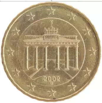 Монета 10 евроцентов Германии 2002 года Латунь G