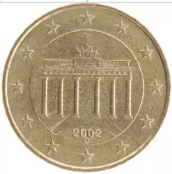 Монета 10 евроцентов Германии 2002 года Латунь D