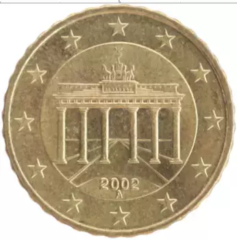 Монета 10 евроцентов Германии 2002 года Латунь А