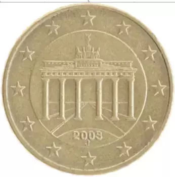Монета 10 евроцентов Германии 2003 года Латунь J