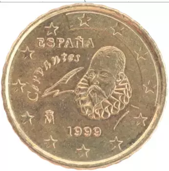 Монета 10 евроцентов Испании 1999 года Латунь Мигель де Сервантес