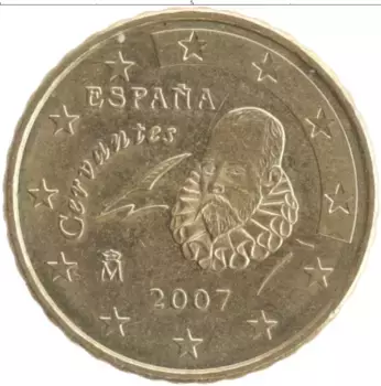 Монета 10 евроцентов Испании 2007 года Латунь Мигель де Сервантес