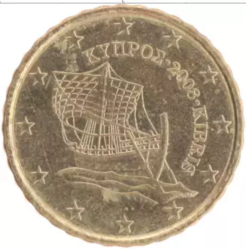 Монета 10 евроцентов Кипра 2008 года Латунь