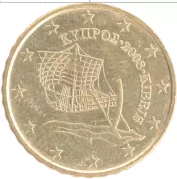 Монета 10 евроцентов Кипра 2008 года Латунь