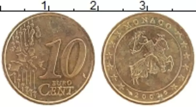 Монета 10 евроцентов Монако 2002 года Латунь