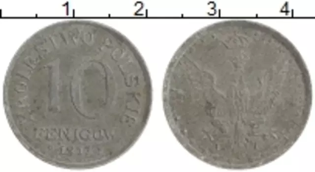 Монета 10 фенигов Польши 1917 года Железо Немецкая оккупация
