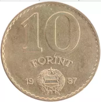 Монета 10 форинтов Венгрии 1987 года Латунь