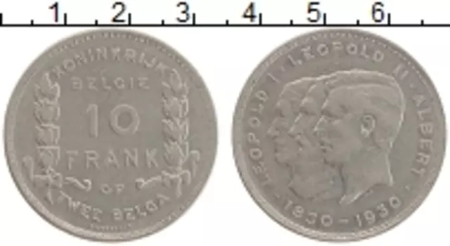 Монета 10 франков Бельгии 1930 года Медно-никель 100 лет Независимости