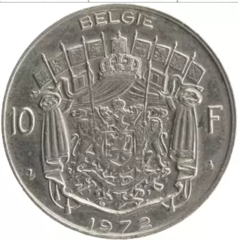 Монета 10 франков Бельгии 1972 года Медно-никель Король Бодуэн