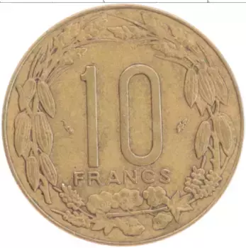 Монета 10 франков Центральной Африки 1975 года Бронза